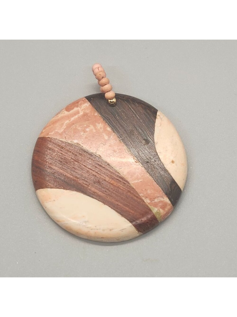 Round Abstract Stone & Wood Pendant 2 Inches Natural Earth Tones Unbranded